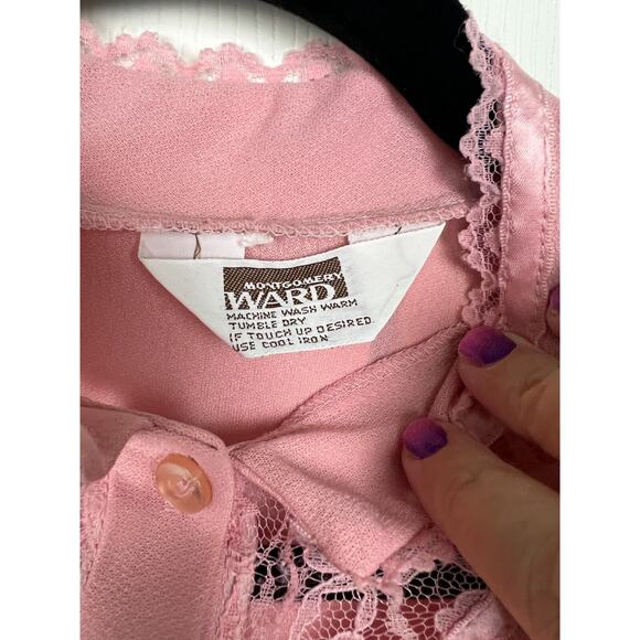 Vintage 70s Dress Montgomery Ward Sz 12 Women’s Cottagecore Lace Polyester Pink - Picture 3 of 6
